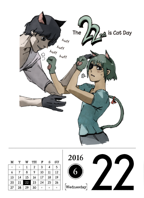June 22, 2016Another month, another Cat Day!  ฅ^•ﻌ•^ฅ    This time, featuring these two characters… Click here to view the previous Cat Day entries! ~ x