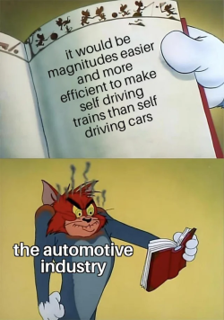 cumaeansibyl:johnbrownfunclubofficial:oxfordcommaforever:johnbrownfunclubofficial:antifas:We don’t even need trains to drive themselves. We just don’t need cars. That’s it. There doesn’t need to be automation. There just needs