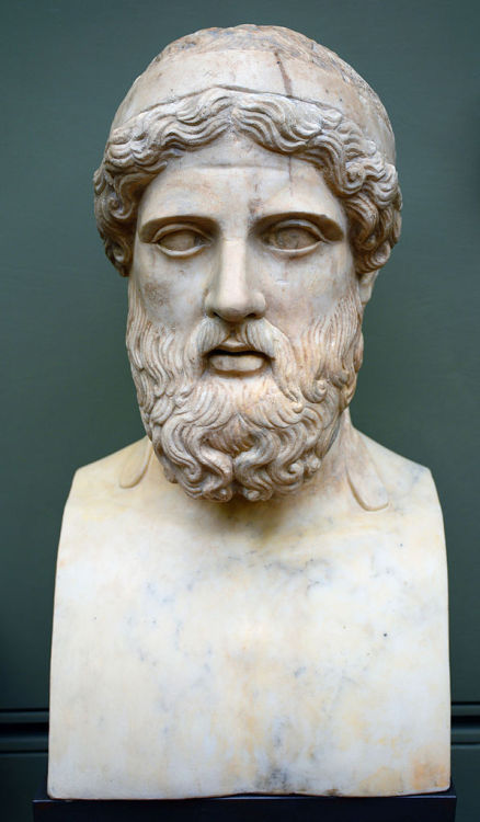 Roman-era bust of a man on a herm, traditionally identified as the Greek poet Anacreon.  Now in