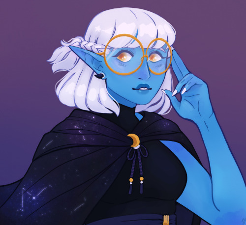 My Light Domain Cleric/Bard, Evangeline (Eva for short)!She’s a moon elf with a nasally voice and sw