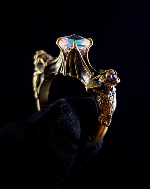 Nocturne ring with mercury mist topaz and amethyst.www.omniastudios.com