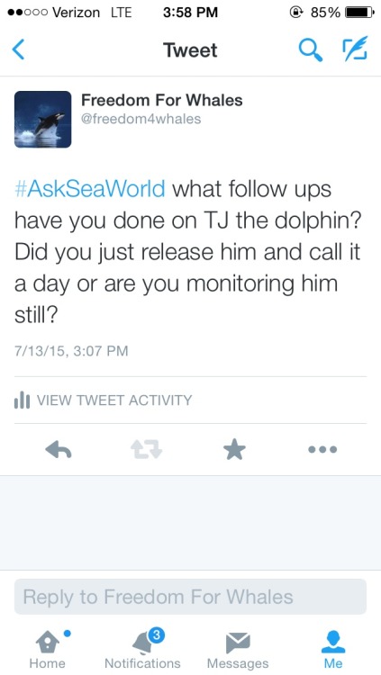 superveggiegoth:  freedomforwhales:  seaworldcares why was I blocked for asking genuine questions using your #askseaworld hashtag, like you invited the general public to do? So you just answer the questions that can be responded to with nice clean PR