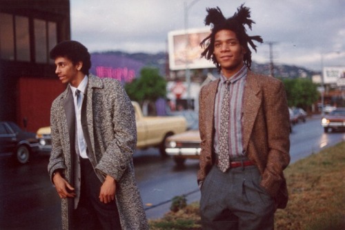 twixnmix:Jean-Michel Basquiat and Rammellzee on Santa Monica Boulevard in West Hollywood, December 1982. Photos by Stephen Torton