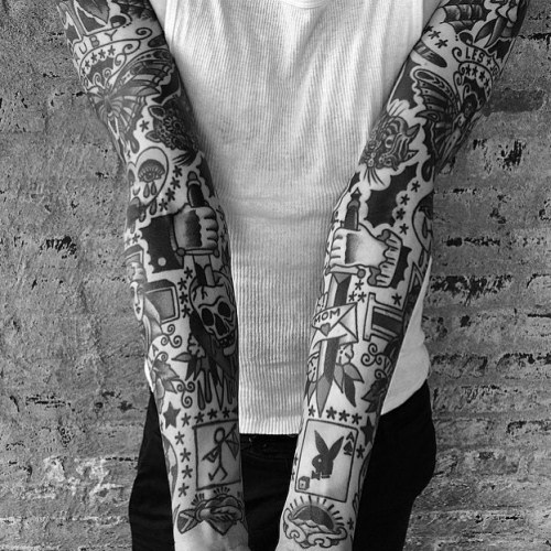 Black And White Tattoo Social — // Traditional Sleeve // @Dan_Santoro On  Instagram