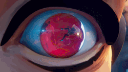 Under a blood red moon, Aphelios falls backwards into a tank of water