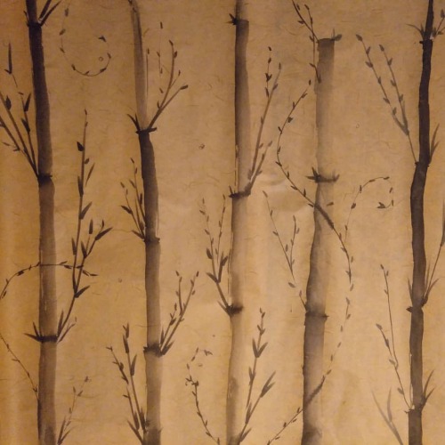 I painted bamboo on japanese silk paper to make window screens for my parents. This was a fun exerci