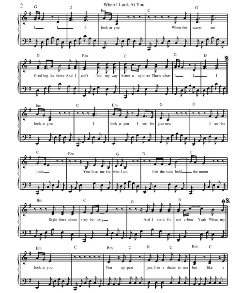 welovepianoforever:When I look at you ~ Miley Cyrus (Piano sheet) -> also from the last song