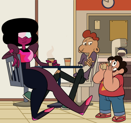 cazadork:  req for lattemonstr “garnet and lars drinking coffee for breakfast while steven does something ridiculous and they’re both just lookin at him like yep”Garnet drinks coffee for breakfast!