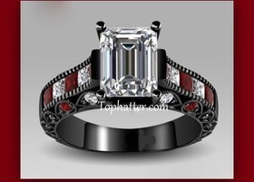 Black diamond skull wedding ring