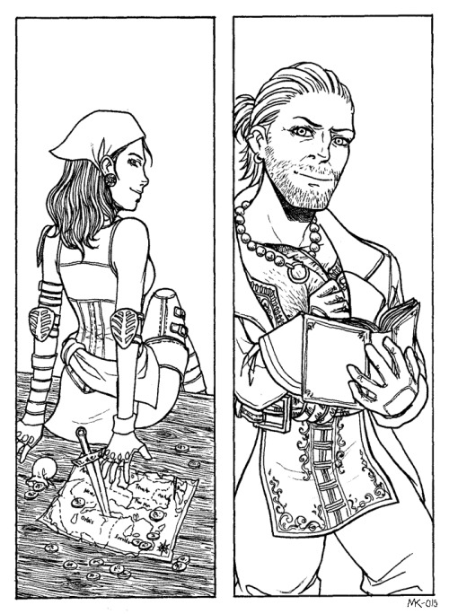 marieriina:  Dragon Age  2 companions~ I will be coloring these later but I really liked the lineart so I’m showing these too. At first I was only going to draw Aveline but ended up doing everyone. 