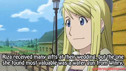 justroyaiheadcanons:Riza received many gifts at their wedding, but the one she found most valuable w