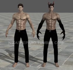 nikashepard:  Okay… I think I’m really done with this thing now. More modifications applied: • Larger shoulders and side body • Bigger lips • Thinner nose • Larger eyes • The horns have a different shape • Longer hair The horns are also