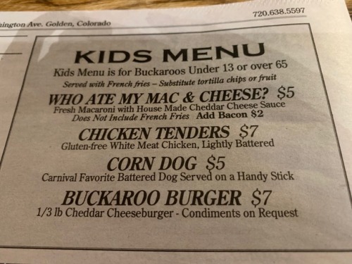From Janine: Was on the menu of a place we stopped for a snack yesterday.Why should olders have to o