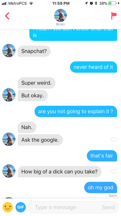 straightwhiteboystexting: I pretended not to know what snapchat was then he offered to show me his d