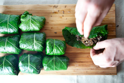 veganfoodblog:  Collard Wraps with Mushrooms and Wild Rice
