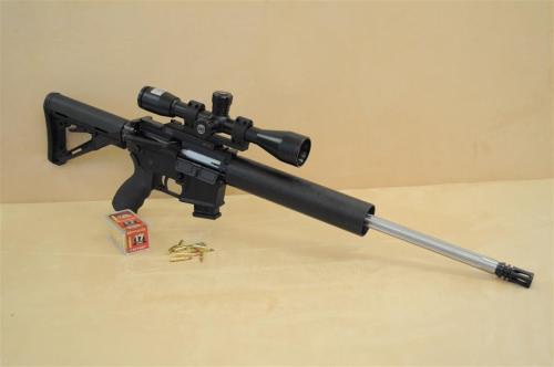 gunrunnerhell:  AA 17 HMR An AR-15 variant made by Alexander Arms, it’s chambered in a caliber that isn’t too common, .17 HMR. Due to the small size of the ammo a proprietary 10 round magazine made by Alexander Arms is required. .17 HMR is a very