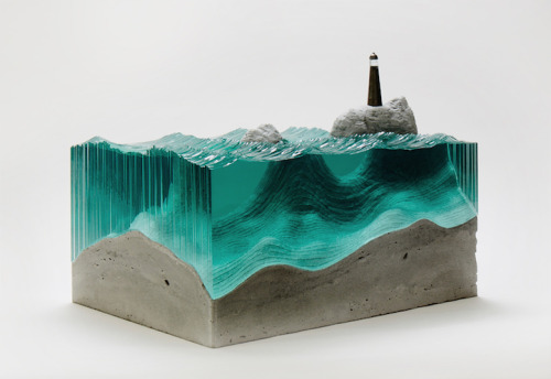 from89:  Sculptures of ocean waves and watery landscapes by layering multiple sheets of hand-cut glass by Ben Young  