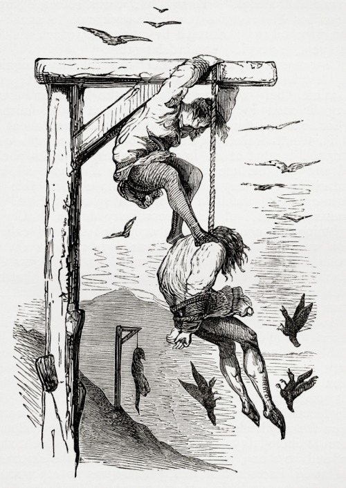 wrath-from-the-unknown:Helping The Hanging Man To Die, after a drawing by Gustave Doré&n