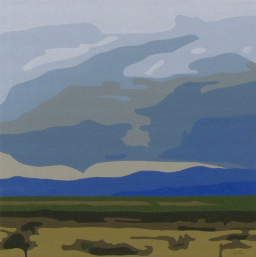 San Luis Sunset AbstractAcrylic on canvas 8x8". Charles Morgenstern, 2022. The sun sets behind 