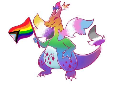 Finishing off pride month with a big rainbow Charizard.This is based off of the rainbow Charizard Vm
