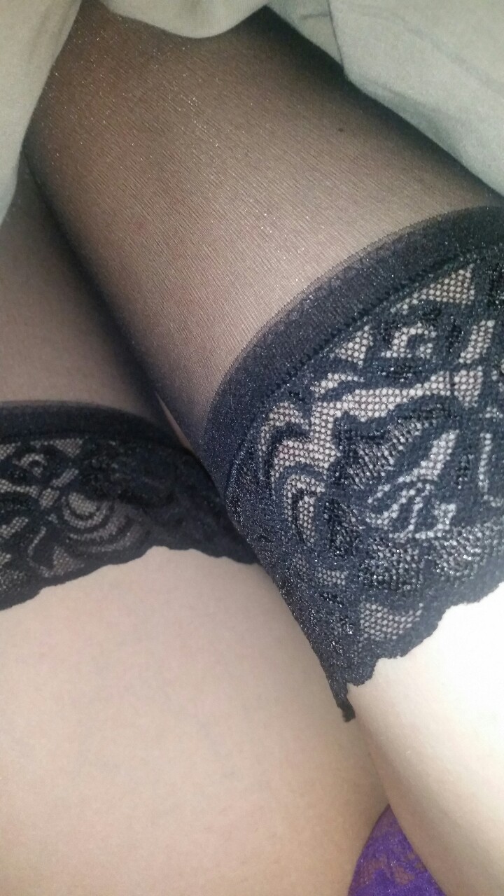 sissyboi75:  Sleeping in my wifes pink lace panties and stockings tonight x