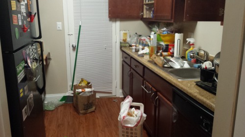 Before and after shots of my bathroom and kitchen. These rooms still need a deeper cleaning, but org