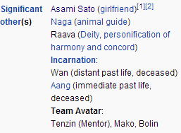 I’m laughing so hard dsgha okay last night they added Asami as Korra’s gf ((big win for us)) on the Wiki  but then i go on the Wiki today to show my mom and   THEY TOOK MAKO OFF AS AN EX AHAHAHA like who cares he’s old news, Asami as