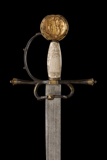Sword with bone hilt and medallion pommel crafted by Hans Schwartz, Germany, early 17th century.from