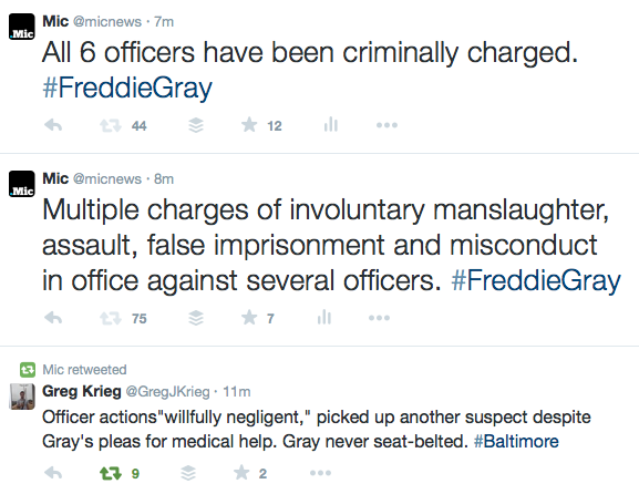 micdotcom:  BREAKING: Freddie Gray’s death was a homicide, criminal charges being