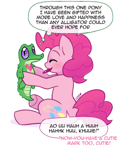 ponydreamdiary:  If there’s one thing of which we can be absolutely certain, it’s that Pinkie Pie loves her little alligator friend  HNNNG &lt;3