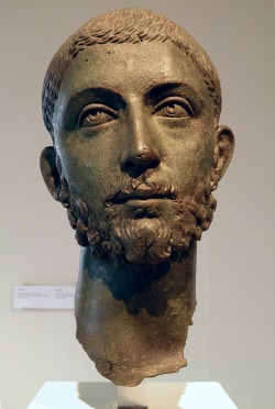 lionofchaeronea: Head from a bronze statue of the Roman emperor Severus Alexander (r. 222-235 CE), last emperor of the Severan dynasty.  Found at Ryakia, Pieria, Greece; now in the Archaeological Museum, Dion. 