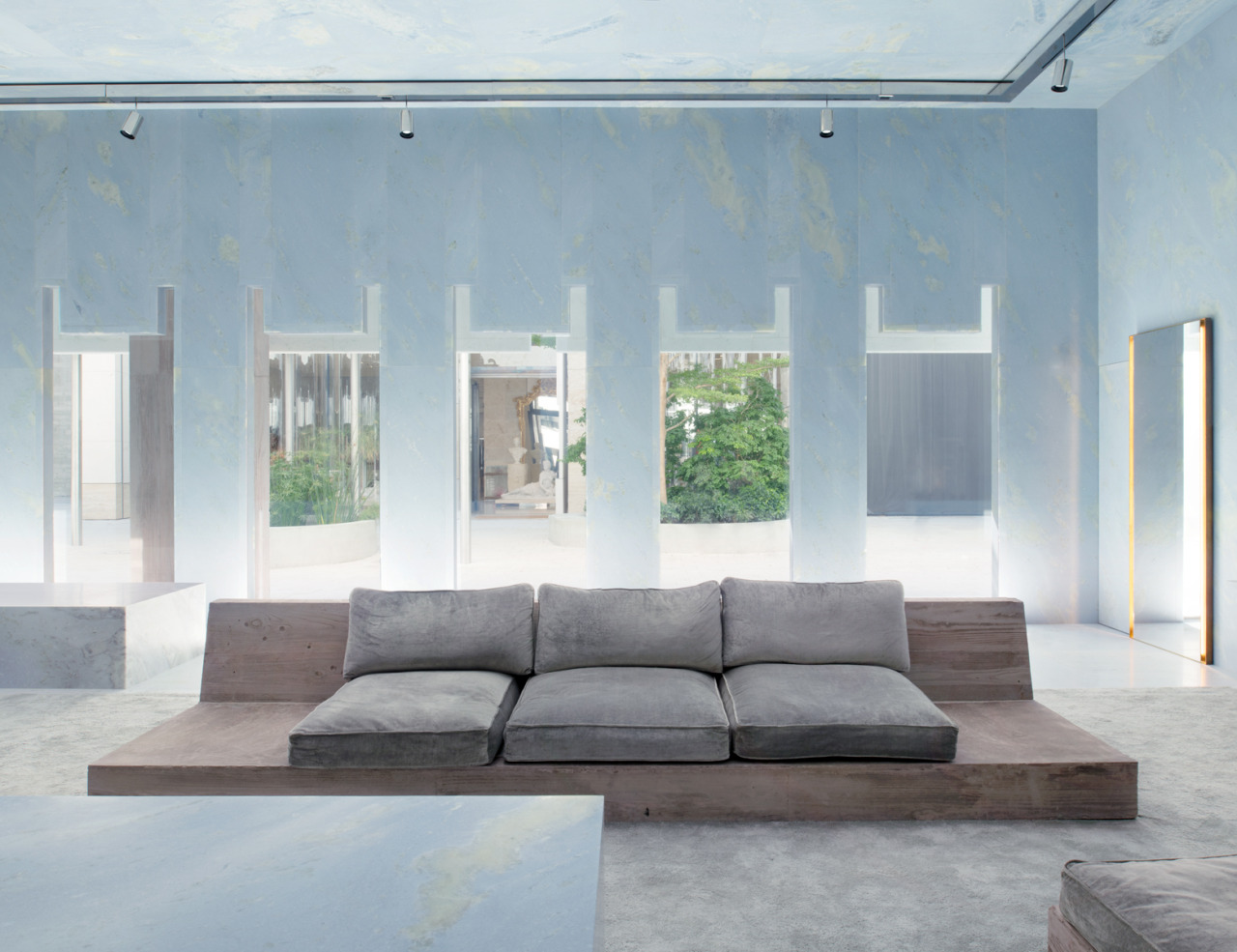 Valerio Olgiati uses sky blue marble for interiors of Céline store in Miami