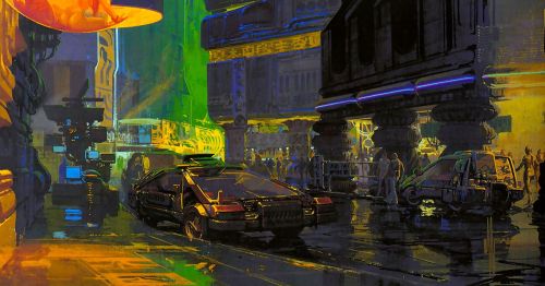 Futuristic art by the legendary Syd Mead.Sydney Jay Mead (1933 – 2019) was an American industrial de