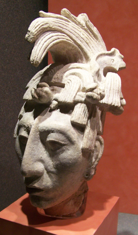 Stucco head of K'inich Janaab Pakal I (603-683 CE), king of the Maya city-state of Palenque.  Now in