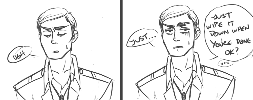 drinkyourfuckingmilk:  erwin had the desk burned also nice one Levi for covering