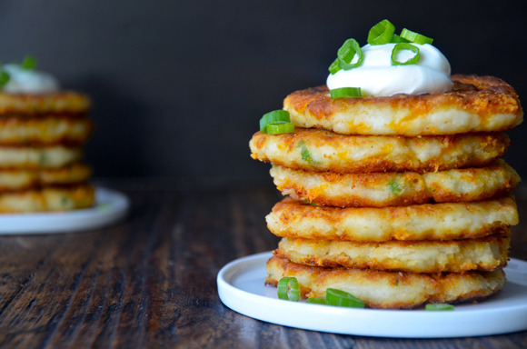 graceinfood:  cheesy mashed potato pancakes