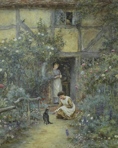 pintoras:Helen Allingham (English, 1848 - 1926): The saucer of milk (via Bonhams)