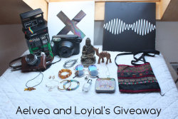 aelvea:  Aelvea and Loyial’s giveaway! To celebrate Aelvae reaching 20k followers, we decided to do a little giveaway! We looked around the house and gathered some cute little gifts for you. It includes: The XX LP Arctic Monkeys LP Fujifilm Instant