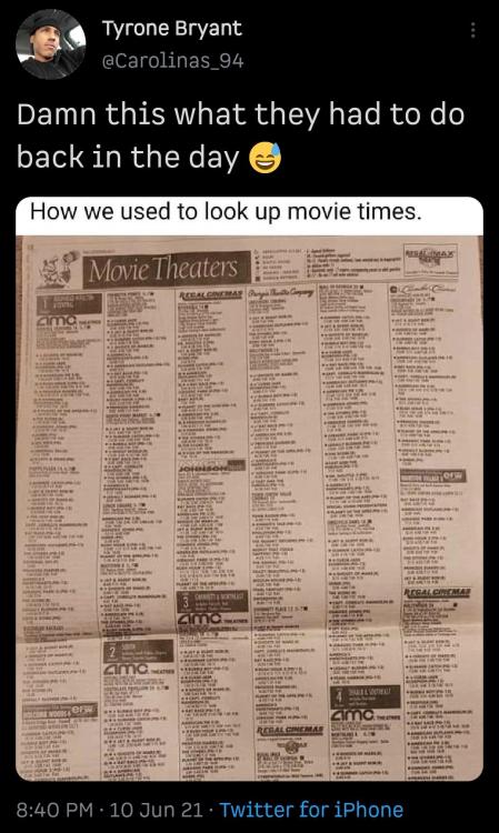 anotherdayforchaosfay:prime89:  tundeslove:  twitblr:  Newspapers were more useful back in the day. (x)   I lowkey remember this😂😂😂   The fact that some of y'all have never had to find out what is playing like this, or use tv guides makes me