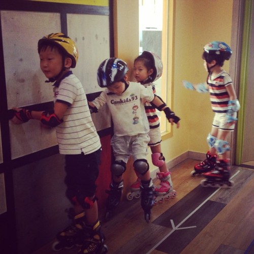 Casual rollerblading lesson in the corridor. #kindergarten #southkorea