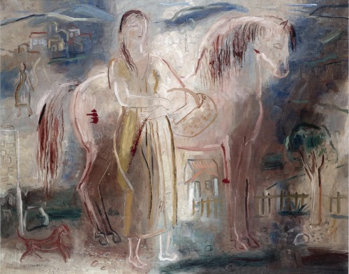 terminusantequem:Georgios Gounaropoulos (Greek, 1889-1977), HORSE AND FIGURE. Oil on canvas, 65.5 x 81cm