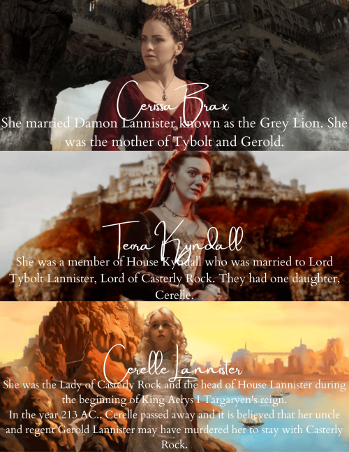 dragonmartellstark: Women of House Lannister (Ladies of Casterly Rock, daughters or wives of minor m