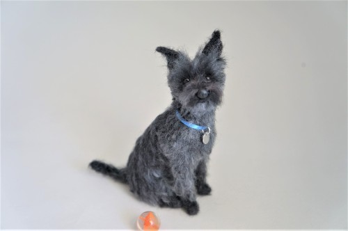 A needle felted version of &ldquo;Moose&rdquo;, a mini #Schnauzer mix.  Dark colored animals are usu