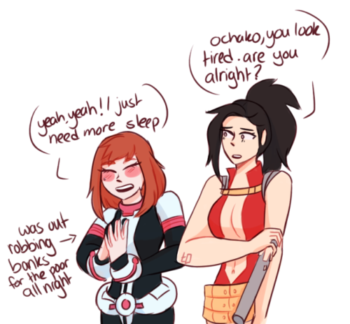 katsugou:  @proherokacchan​ had a really good double life villain ochako idea and i LOVE ideas like this 