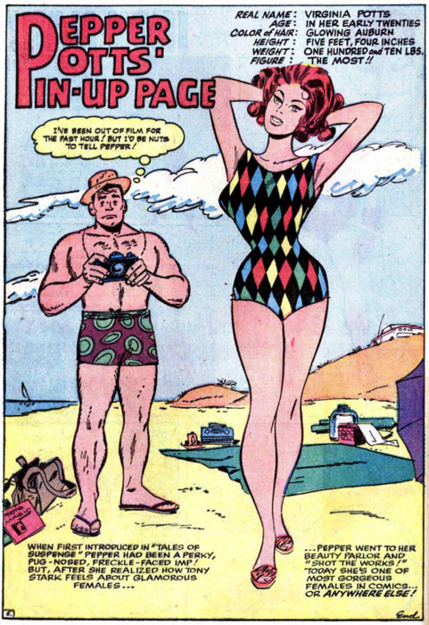 vintagegeekculture: Don Heck’s Pepper Potts pin up in Iron Man (Tales of Suspense). 