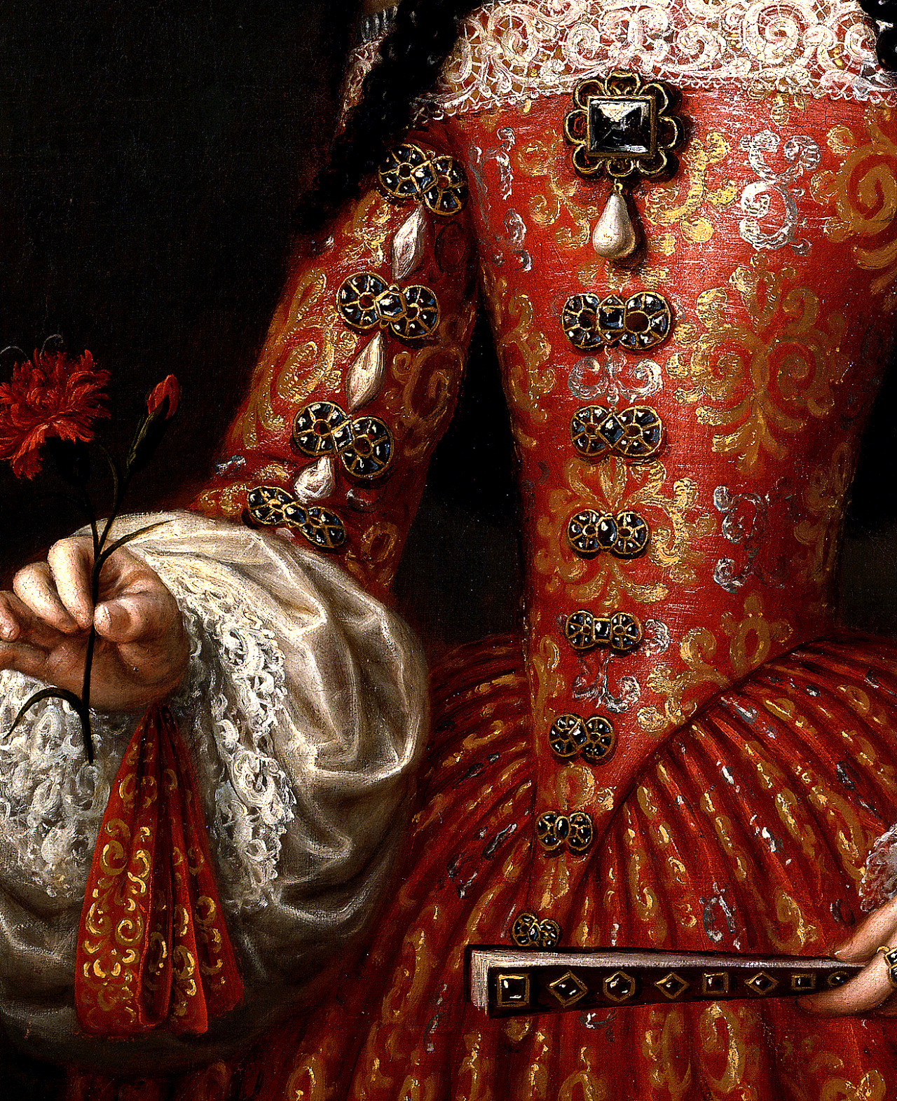 arsantiquis:  María Luisa de Orleans, Queen of Spain, deatil, by José García Hidalgo.