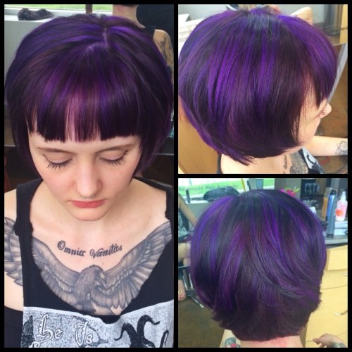 I had a blast this morning making Kinzi&rsquo;s hair into this KILLER purple bob. Fun colors for