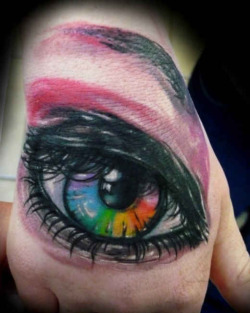 tattotodesing:  Colorful eye tattoo on Hand  - http://goo.gl/LhzMIz