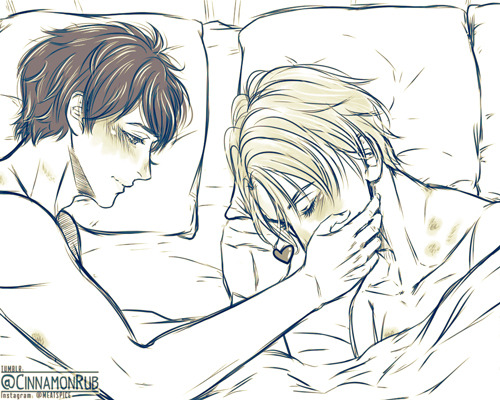 cinnamonrub:    💙 Quick Victuuri doodles coz I’ve just recovered from flu! /o/ I might include this plus the “night before” scene in my Victuuri doujin which I plan to sell next month at Komikon (I can make it alive, right?). In the meantime,