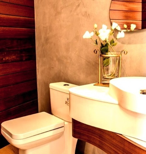 Contemporary Powder Room In Los AngelesIdea For A Small, Modern Powder Room With A Medium-tone Wood Floor